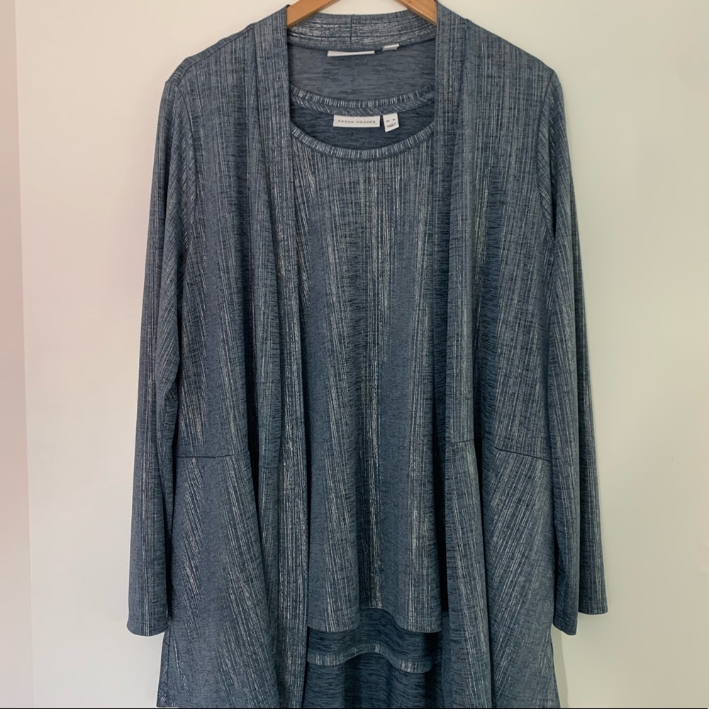 Susan Graver Foil print cardigan and tank